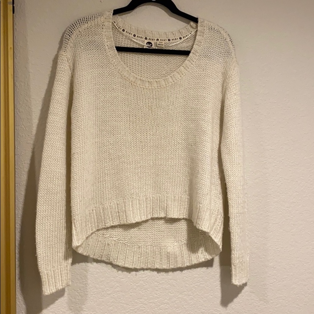 White sparkly embroidered Roxy pullover sweater